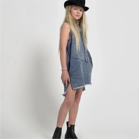 One teaspoon KIDS MINI denim BRAXTON DRESS size 9-10 - Picture 3 of 13